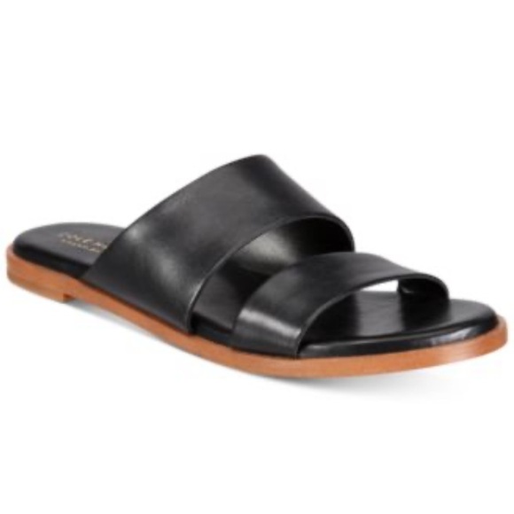 NEW Cole Haan Anica Black Leather Double Strap Slide Flat Sandals Size 7 - Picture 2 of 11